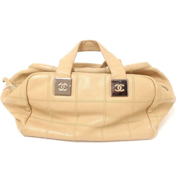 AUTHENTIC 2004 CHANEL LAX SQUARE STITCH CAFE o'LAIT SOFT CAVIAR LEATHER HANDBAG - Picture 2 of 12